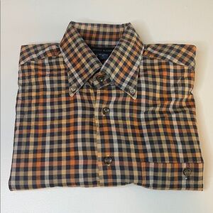 Scott Barber 100% Cotton Orange Plaid Button Down Shirt Size Medium